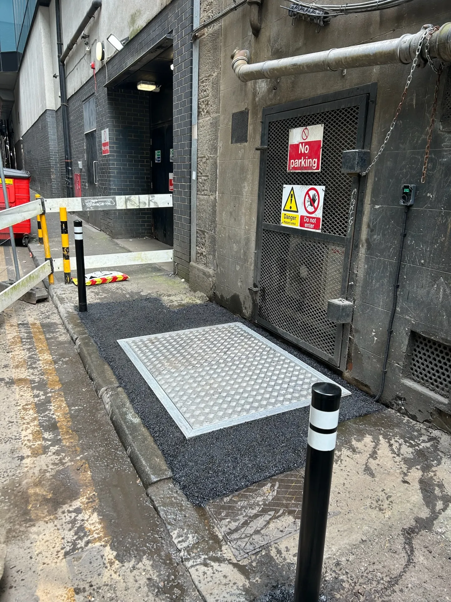Commercial bespoke access hatch & bollard installation in Edinburgh City Centre by KLR Design Limited